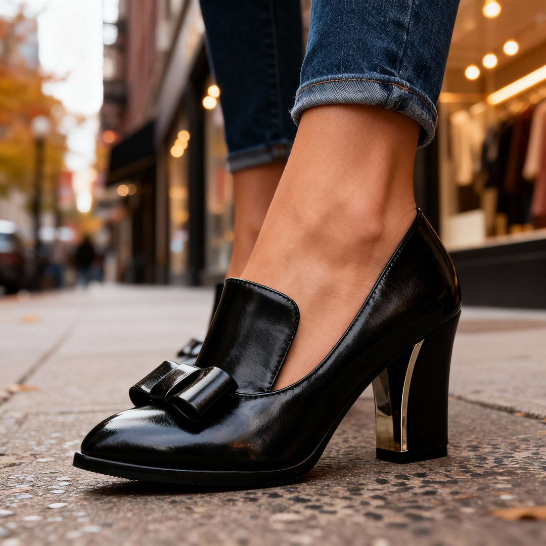 Women's Bow Detail Block Heel Loafer Pumps - Effortless Day to Night