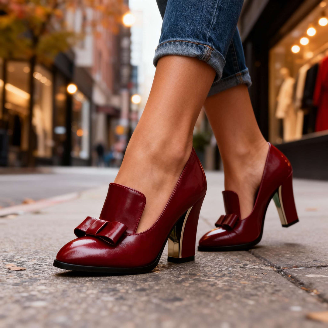 Women's Bow Detail Block Heel Loafer Pumps - Effortless Day to Night