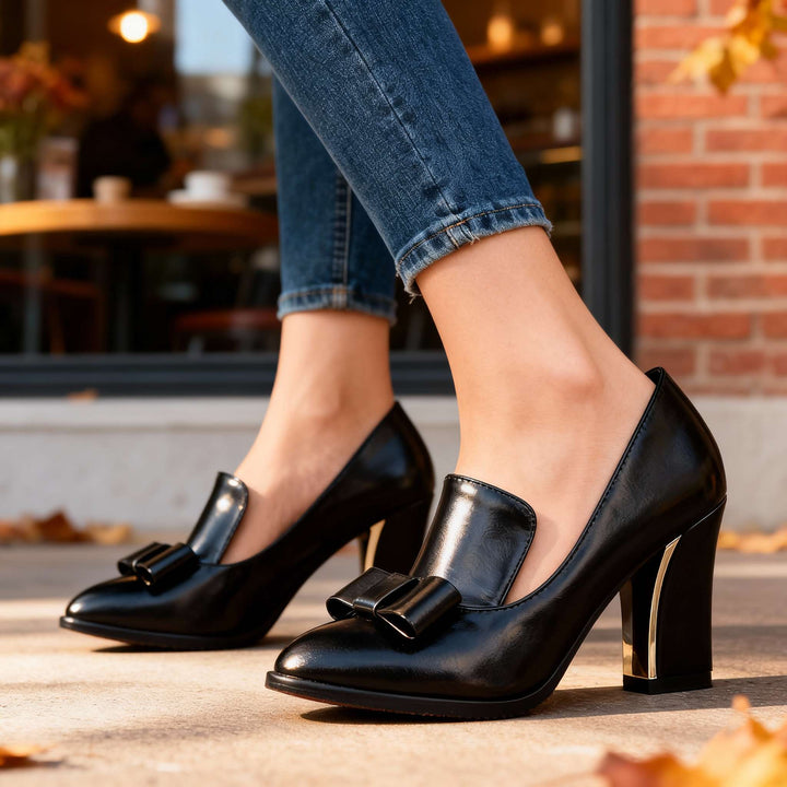 Women's Bow Detail Block Heel Loafer Pumps - Effortless Day to Night