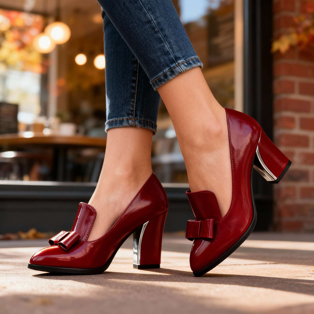 Women's Bow Detail Block Heel Loafer Pumps - Effortless Day to Night