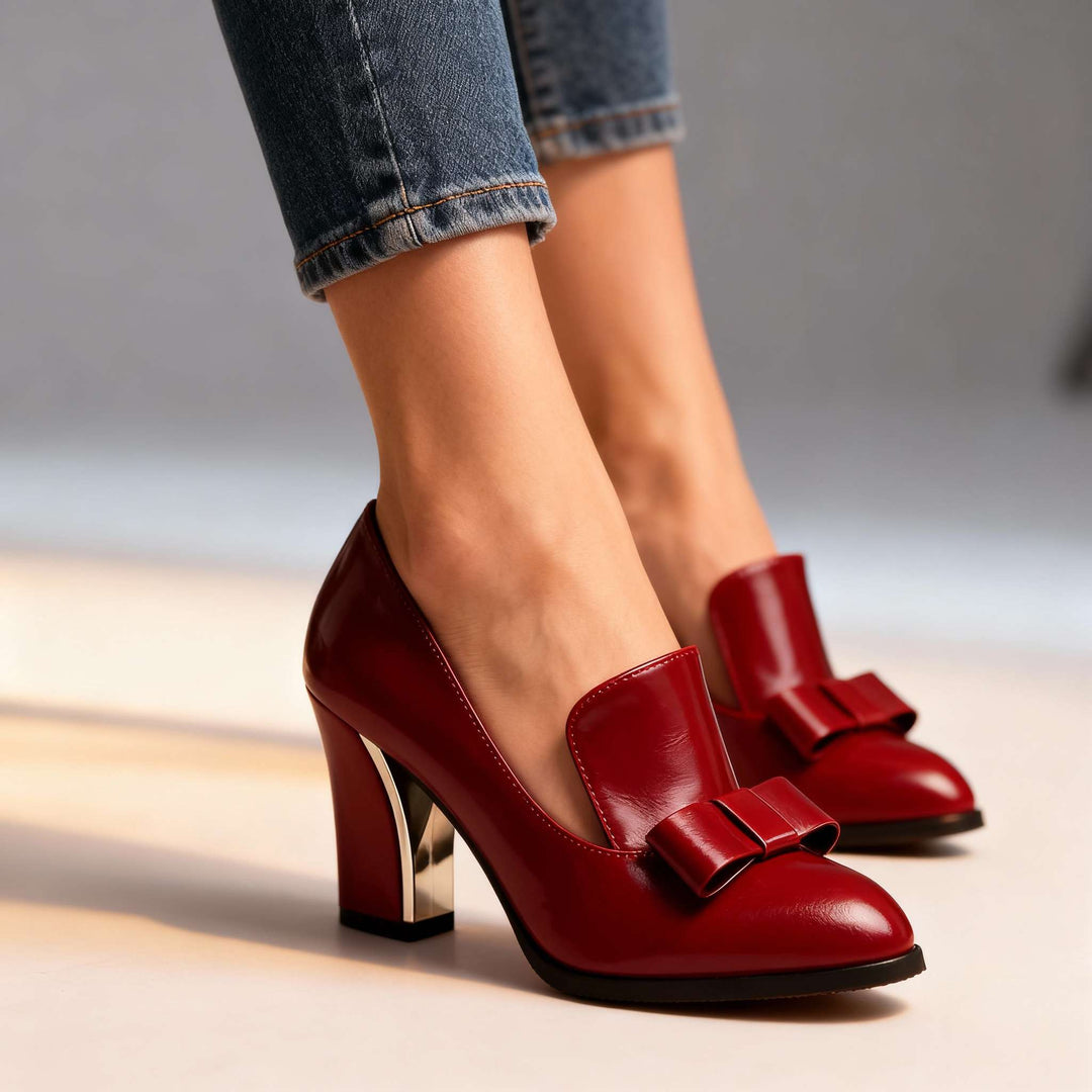 Women's Bow Detail Block Heel Loafer Pumps - Effortless Day to Night