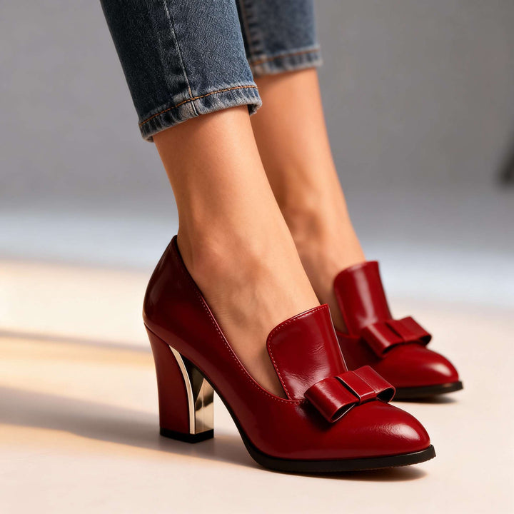 Women's Bow Detail Block Heel Loafer Pumps - Effortless Day to Night