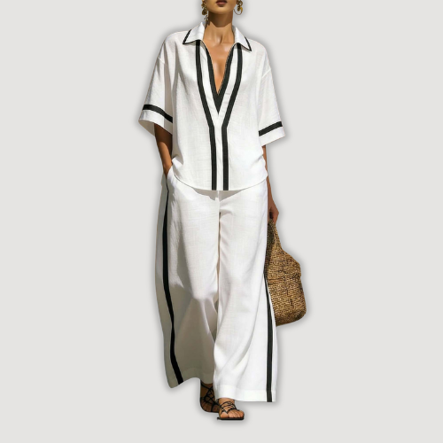 Women's Two Piece Coordinated Set with Contrast Lines