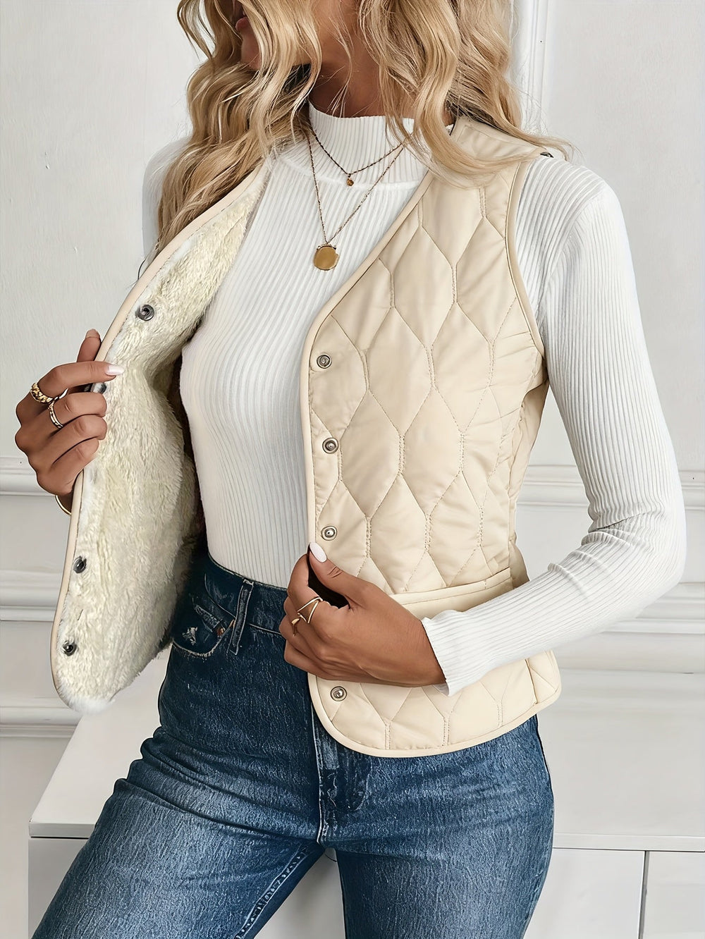 Women's Diamond Quilted Gilet – Sherpa-Lined Layering Vest