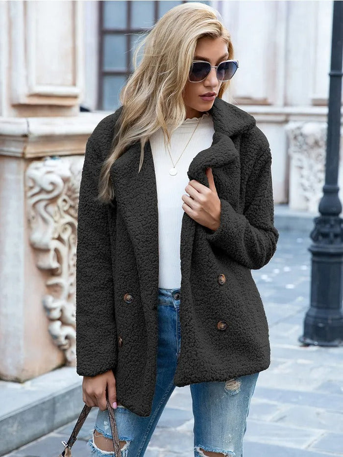 Women's Double-Breasted Teddy Coat - Elegant Winter Layer