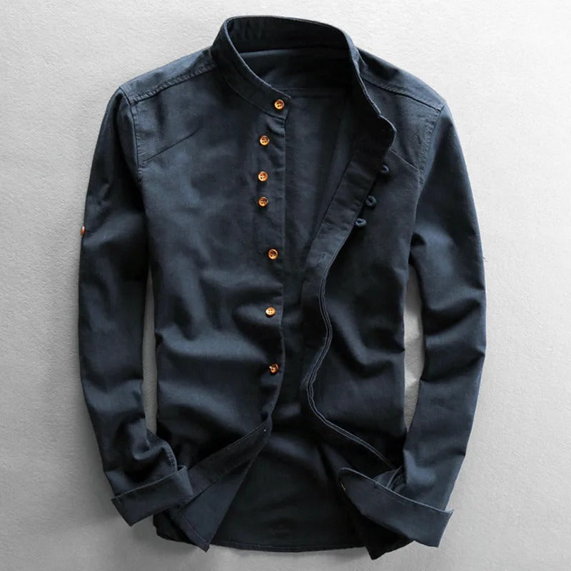 Men's Organic Cotton Shirt – Stand Collar Smart Casual