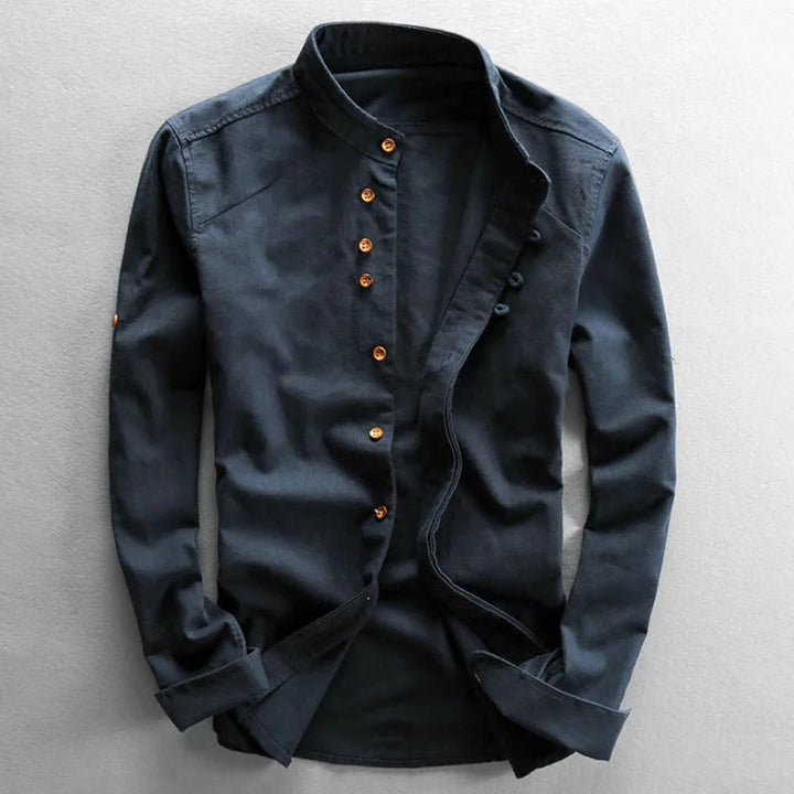 Men's Organic Cotton Shirt – Stand Collar Smart Casual