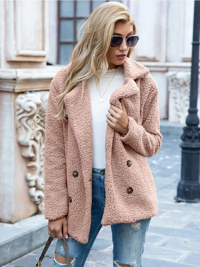 Women's Double-Breasted Teddy Coat - Elegant Winter Layer
