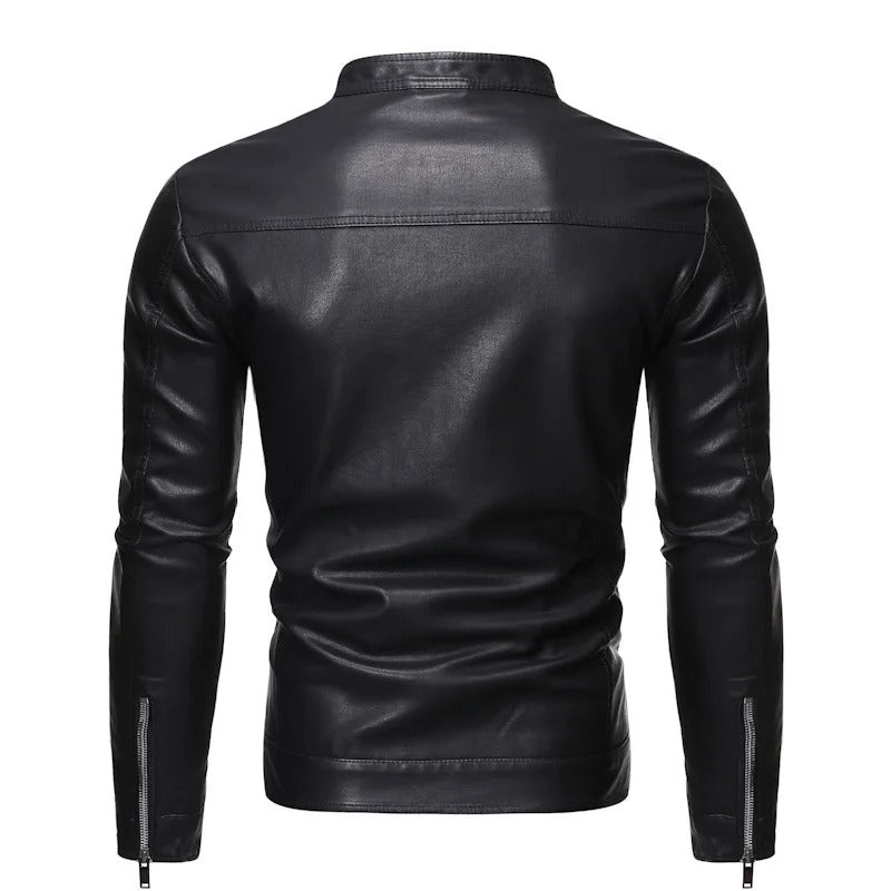 Men's Leather Jacket – Slim Stand-Collar Zip-Up Layer