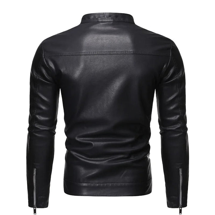 Men's Leather Jacket – Slim Stand-Collar Zip-Up Layer