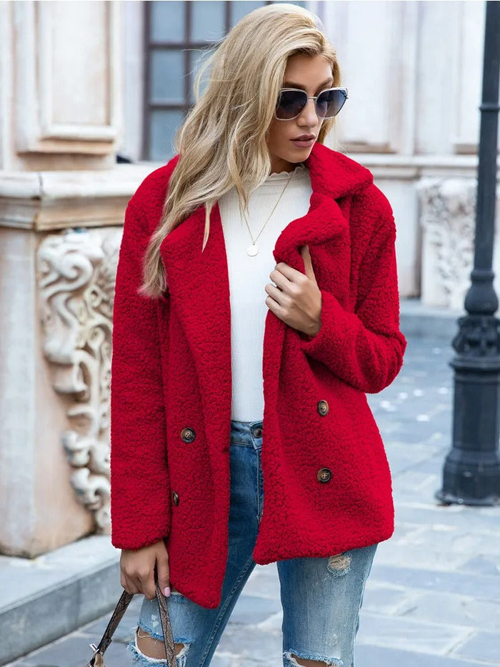 Women's Double-Breasted Teddy Coat - Elegant Winter Layer