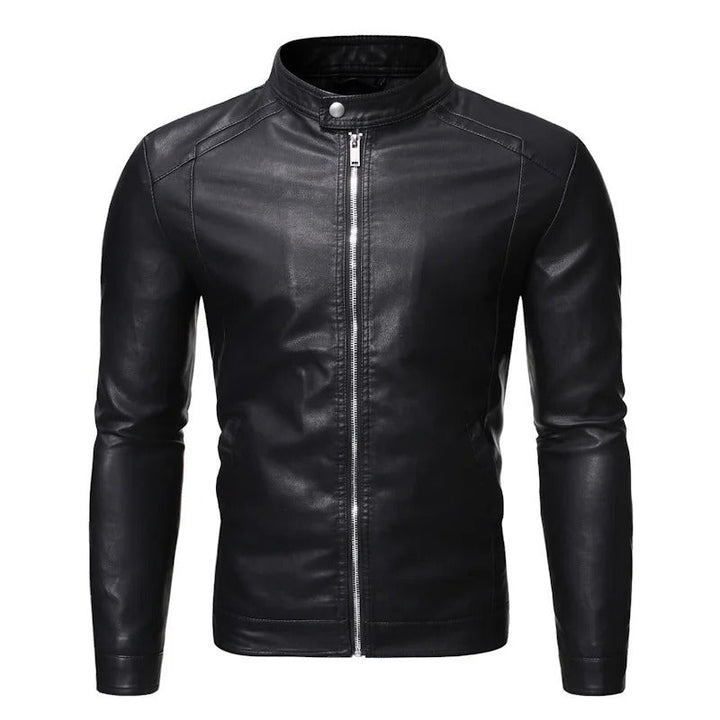 Men's Leather Jacket – Slim Stand-Collar Zip-Up Layer
