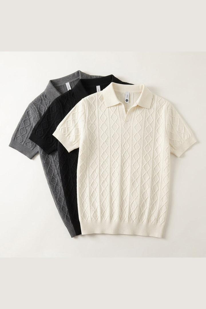 Men's Textured Knit Polo Shirt – Smart-Casual Short Sleeve