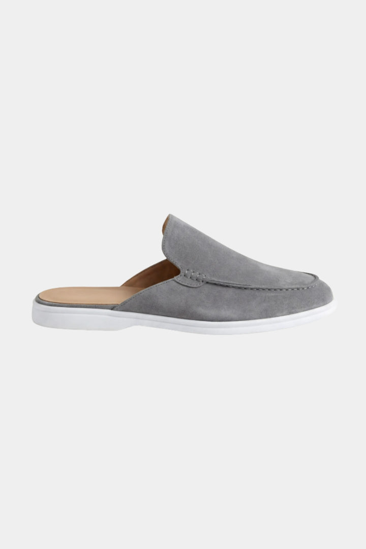 Men's Leather Slip-On Mules – Yacht Loafers – Grey