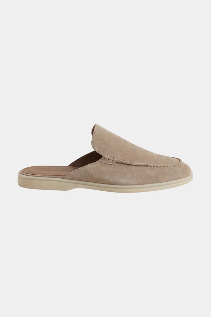 Men's Leather Slip-On Mules – Yacht Loafers – Light Grey