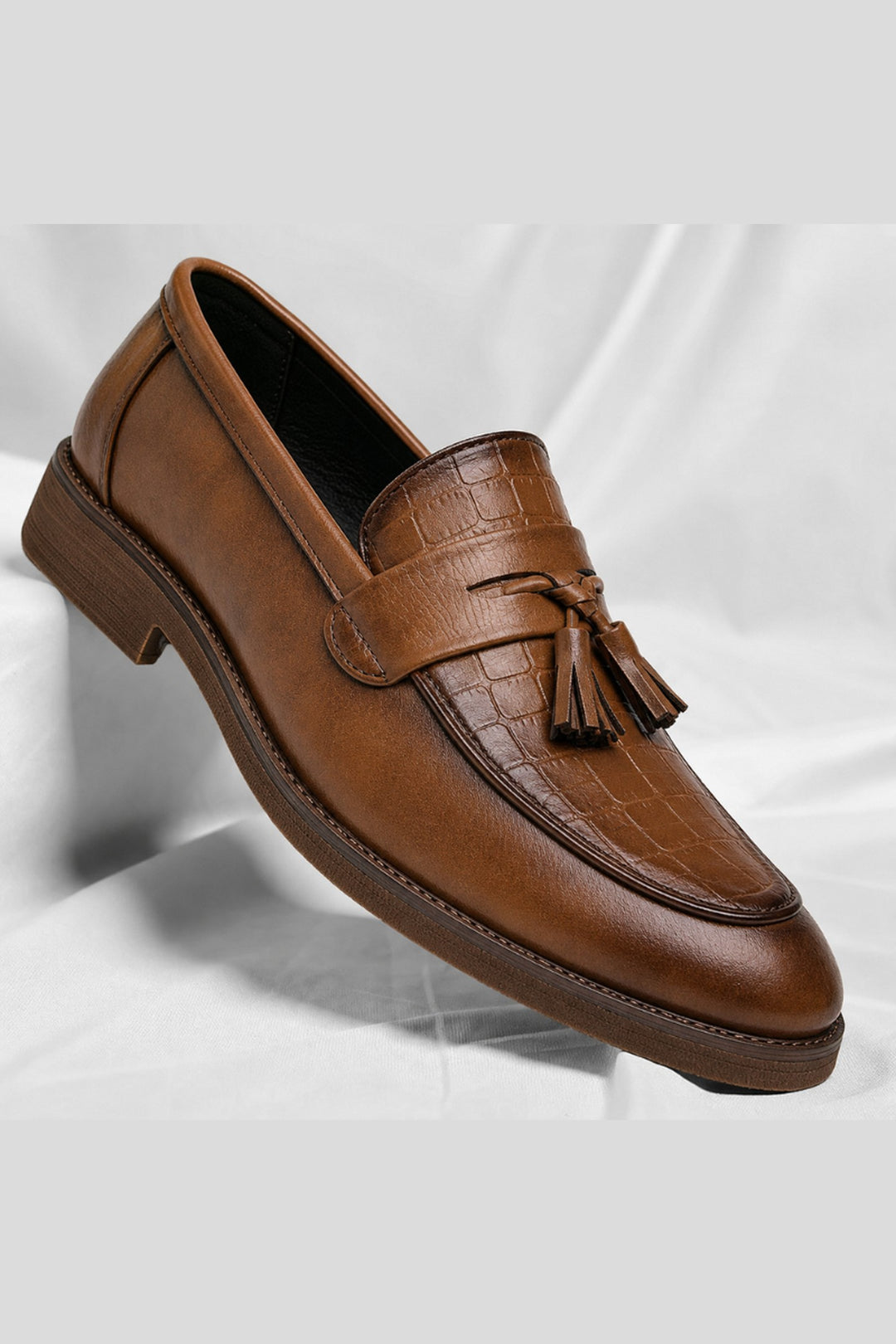 Men's Leather Tassel Loafers – Italian Croc-Embossed Slip-On