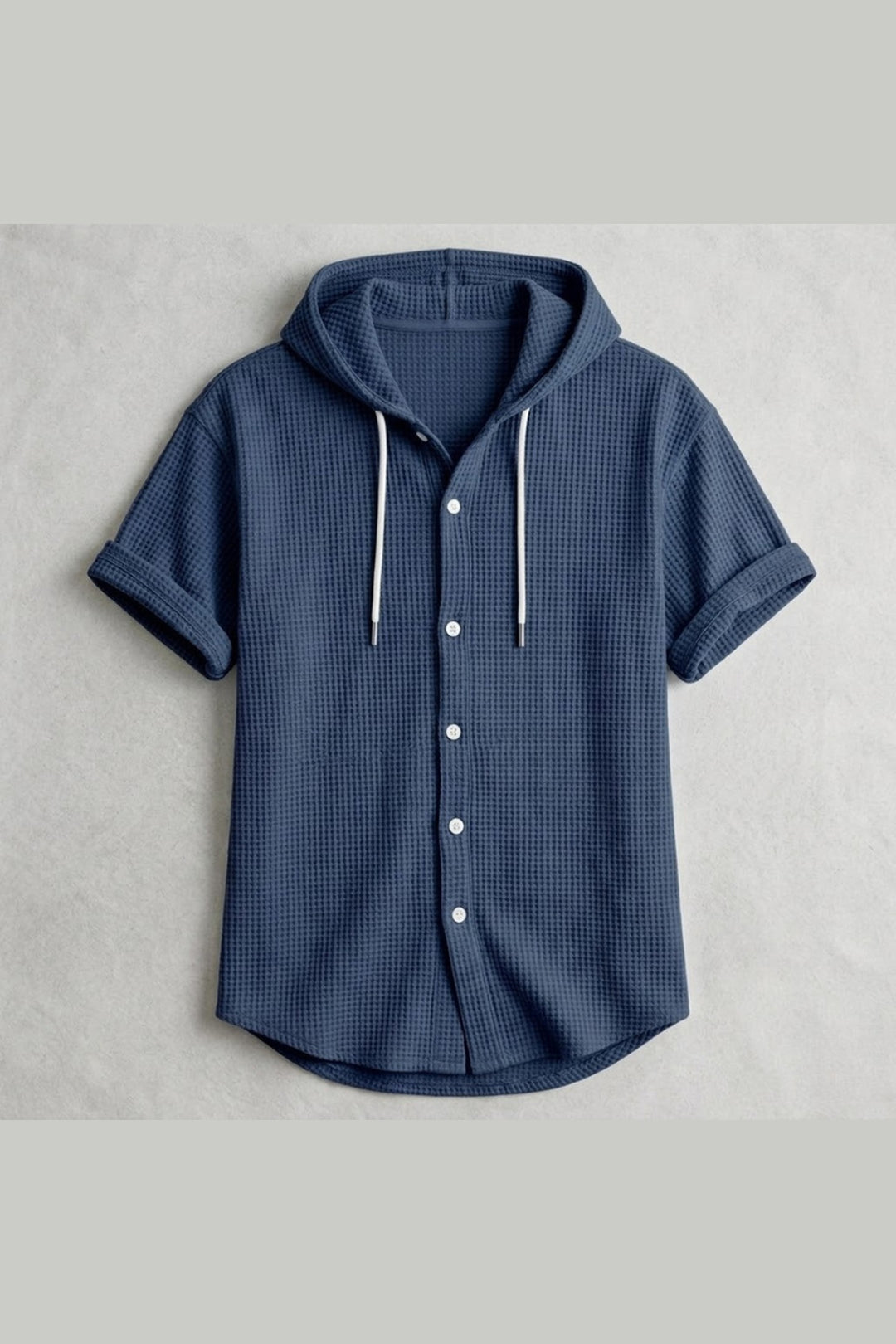 Men's Cotton Waffle Hooded Shirt – Relaxed Long-Sleeve Overshirt