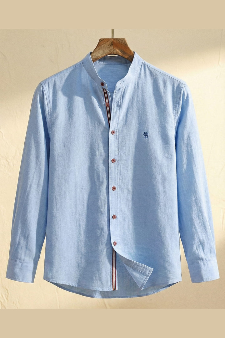 Men's Cotton Band Collar Shirt – Grandad Collar Casual Shirt