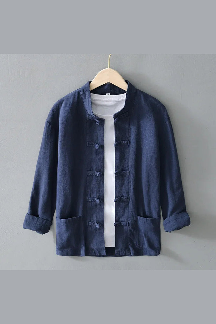Men's Linen Mandarin Collar Shirt – Cotton-Linen Summer Shirt