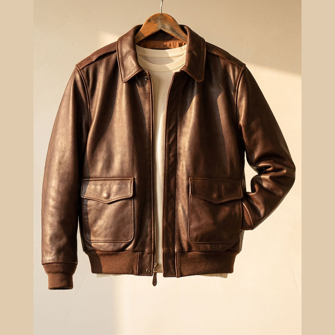 Men's Leather Aviator Jacket – Classic Biker Outerwear