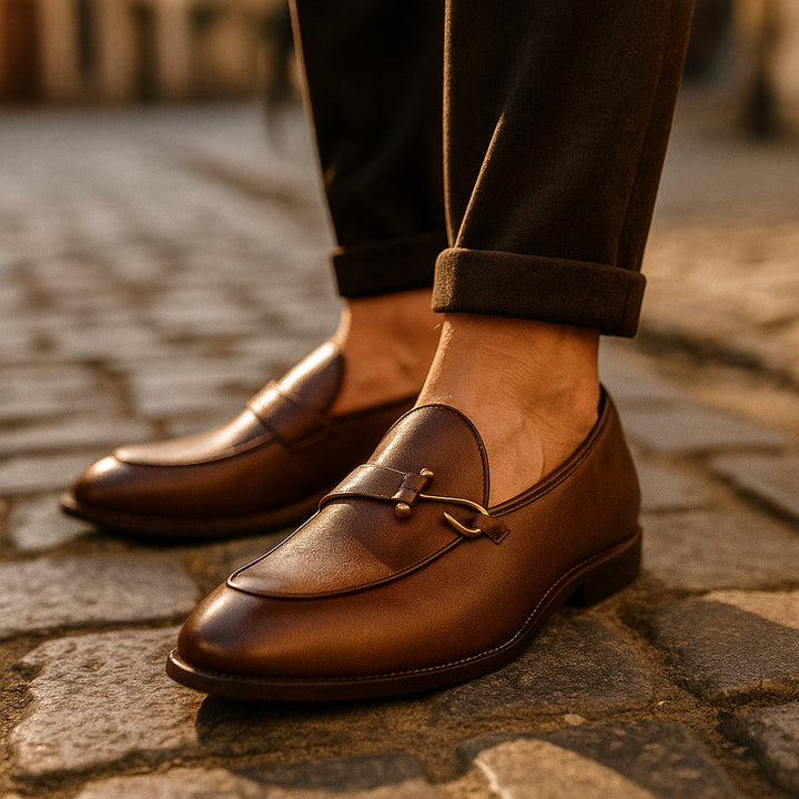 Men's Grain Leather Buckle Loafers – Smart Slip-On Monk Shoes