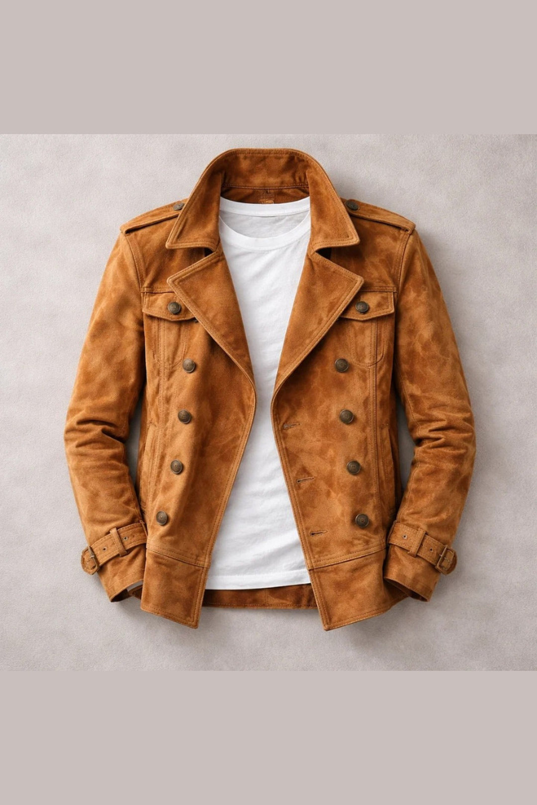 Men's Suede Peacoat – Double-Breasted Tailored Winter Coat