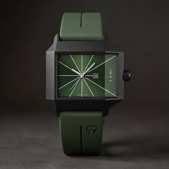 Men's Quartz Watch 39mm – Geometric Sunburst Dial – Silicone Strap