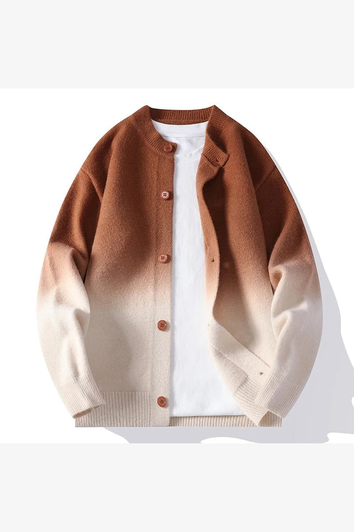 Men's Ombre Knit Cardigan – Button-Front Layering Jumper