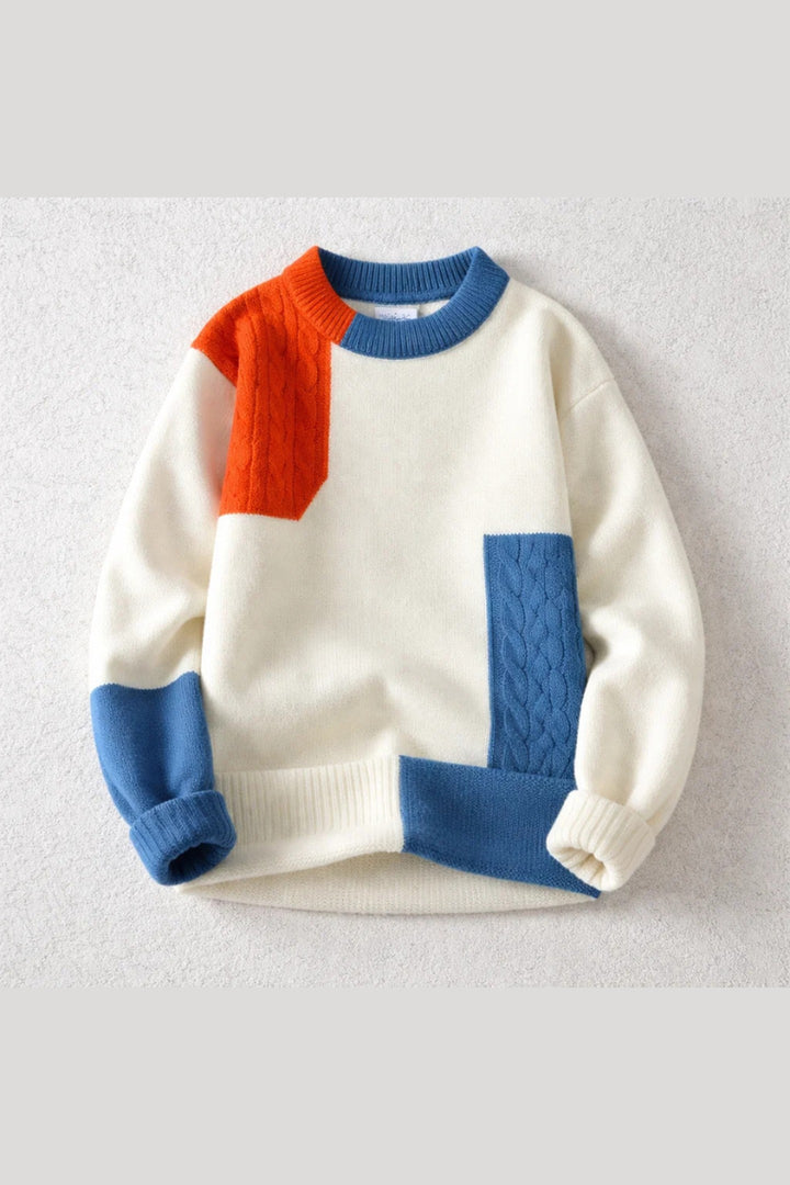 Men's Cotton Colourblock Knit Jumper – Crew Neck Sweater