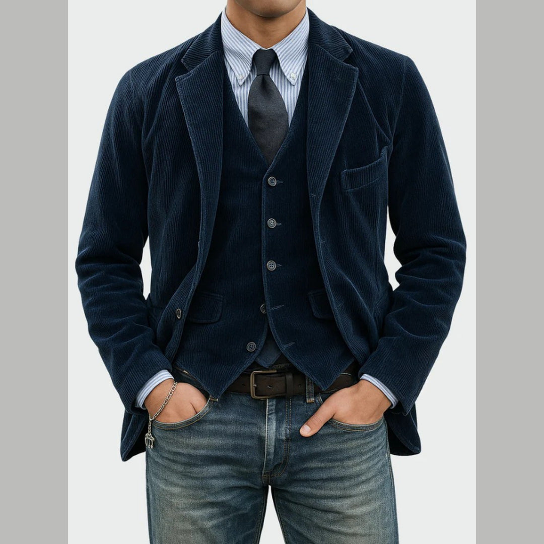 Men's Corduroy Blazer & Waistcoat Set – Two-Piece Tailored Co-ord
