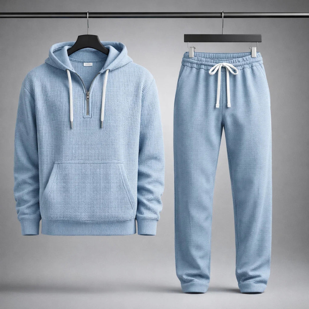 Men's Waffle-Knit Set – Quarter-Zip Hoodie & Joggers