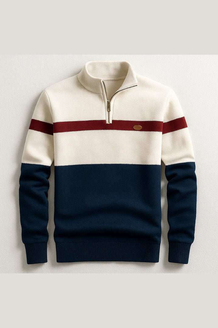 Men's Quarter-Zip Pullover – Colour-Block Cotton Jumper