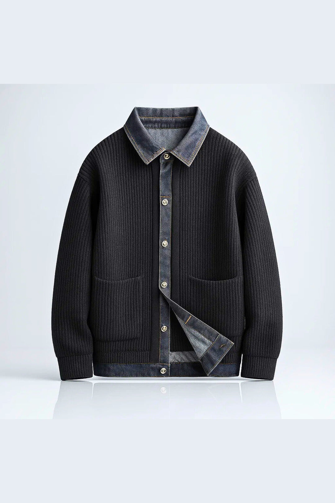 Men's Merino Wool Jacket – Denim-Trim Casual Overlayer