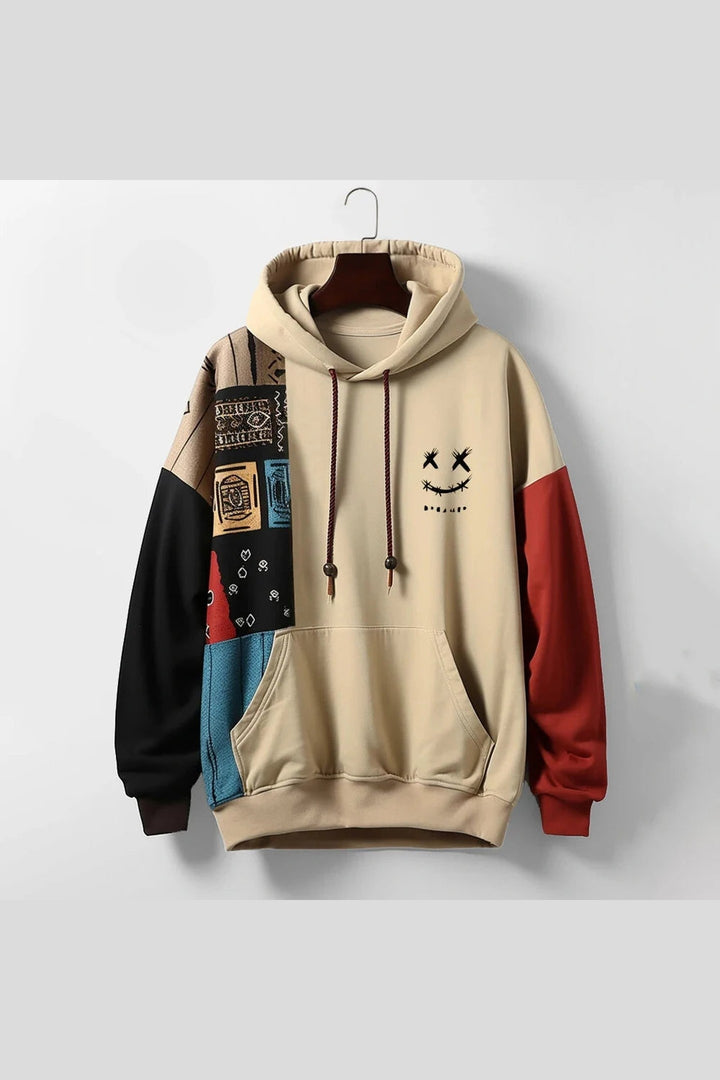 Men's Cotton-Blend Hoodie – Contrast Patchwork Casual