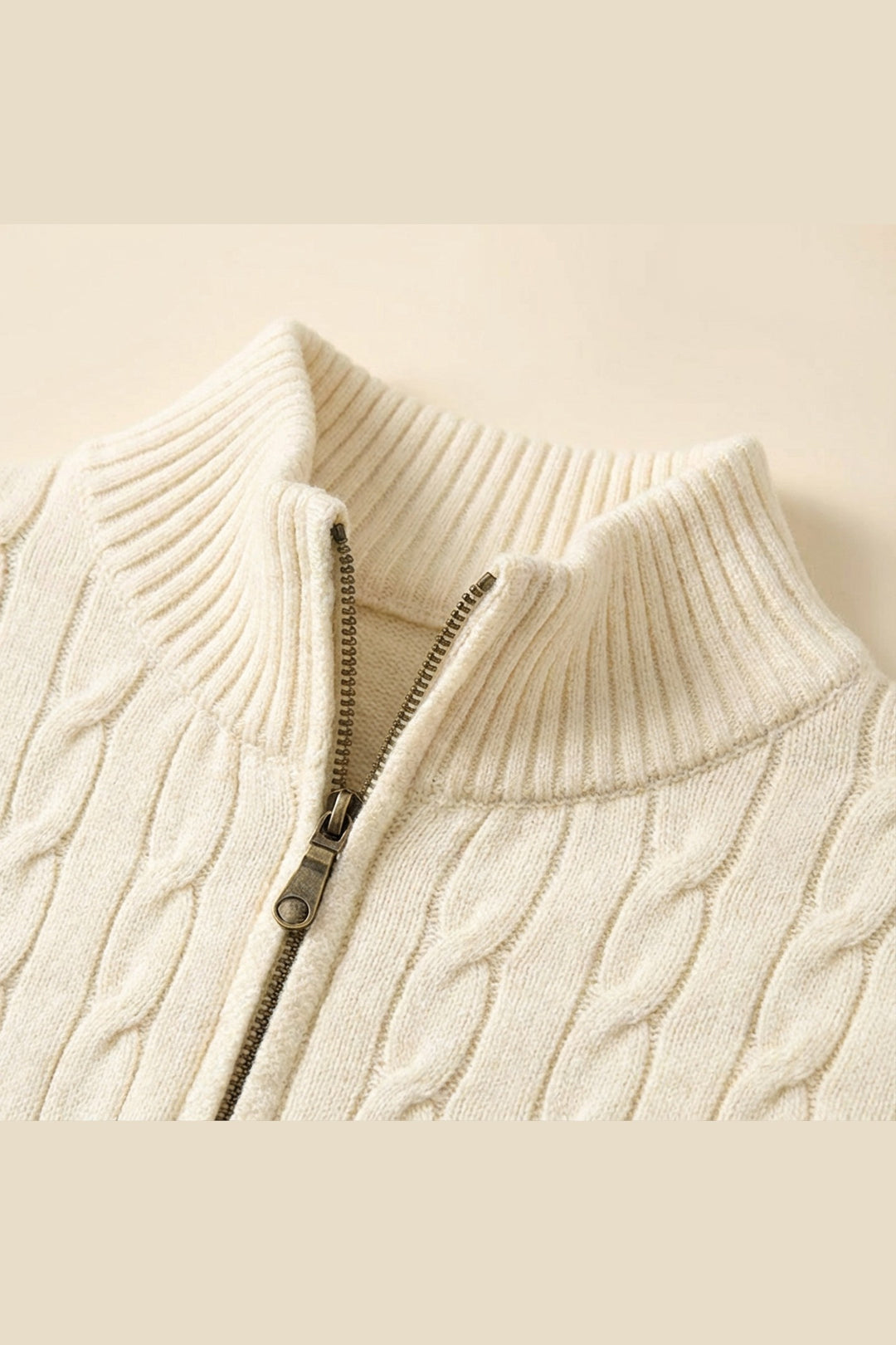 Men's Cable-Knit Half-Zip Jumper – Stand-Collar Sweater