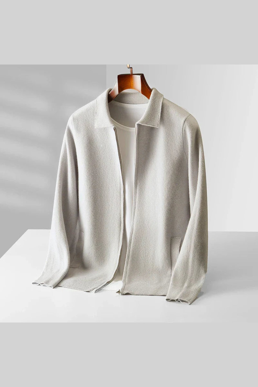 Men's Cashmere Zip Cardigan – Collared Knit with Pockets