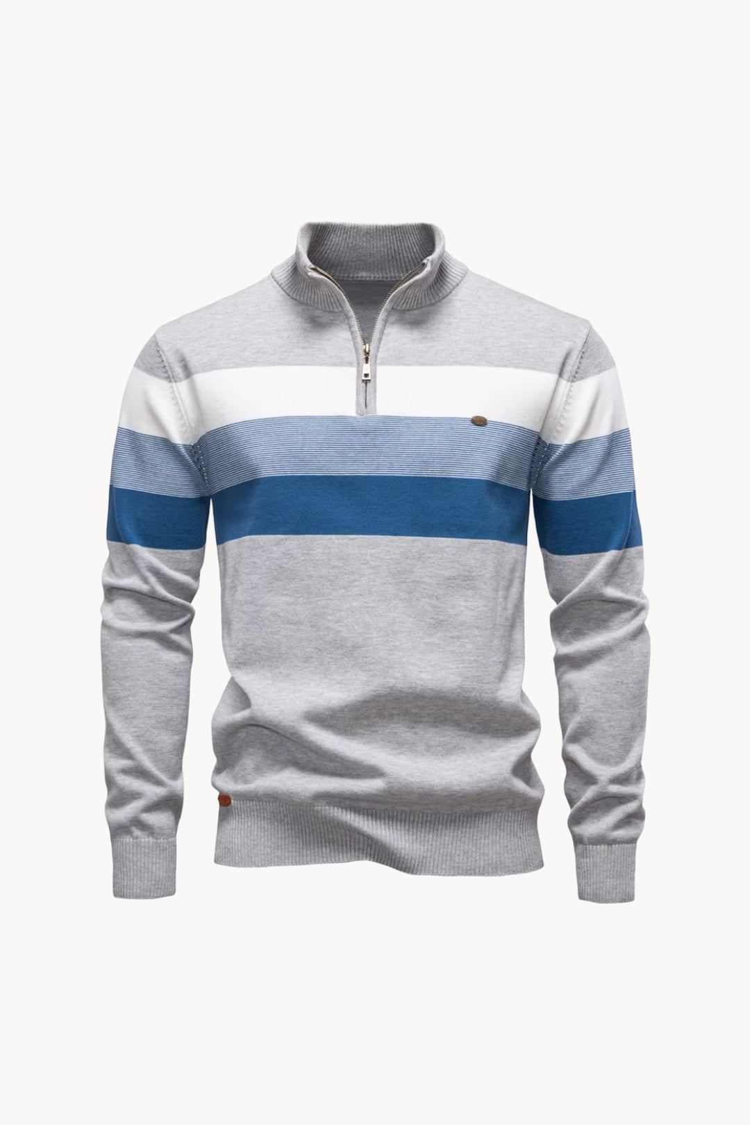 Men's Cotton Quarter-Zip Jumper – Striped Stretch Knit