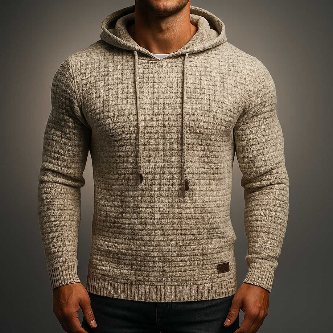 Men's Waffle-Knit Hoodie – Textured Cotton Hooded Top