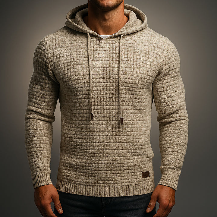 Men's Waffle-Knit Hoodie – Textured Cotton Hooded Top