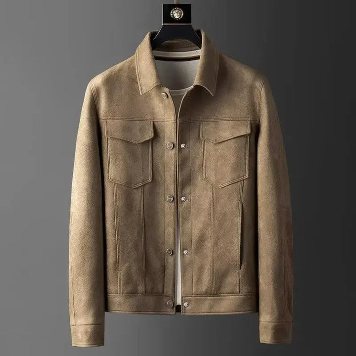 Men's Suede Trucker Jacket – Soft Western Snap-Button Overshirt
