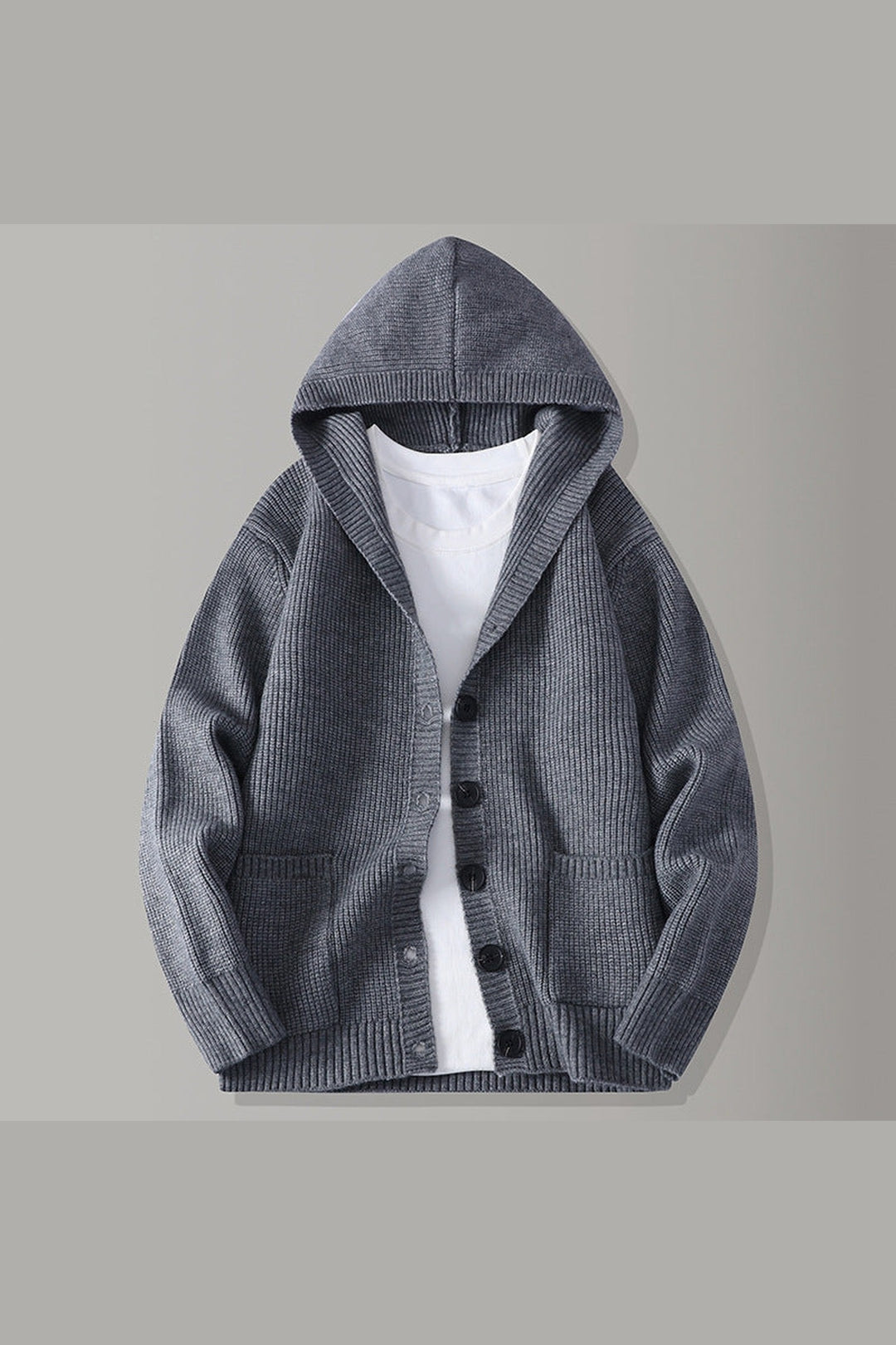 Men's Hooded Cardigan – Ribbed-Knit Button-Up Jumper