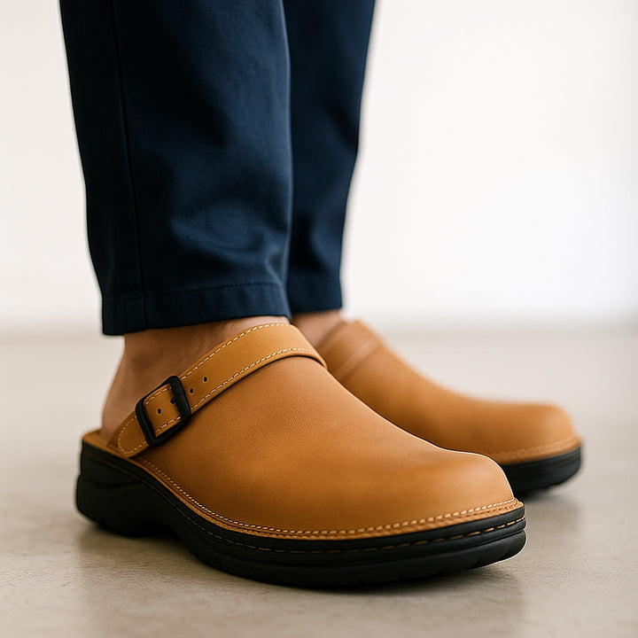 Men's Leather Clogs – Full-Grain Adjustable Slip-On Mules