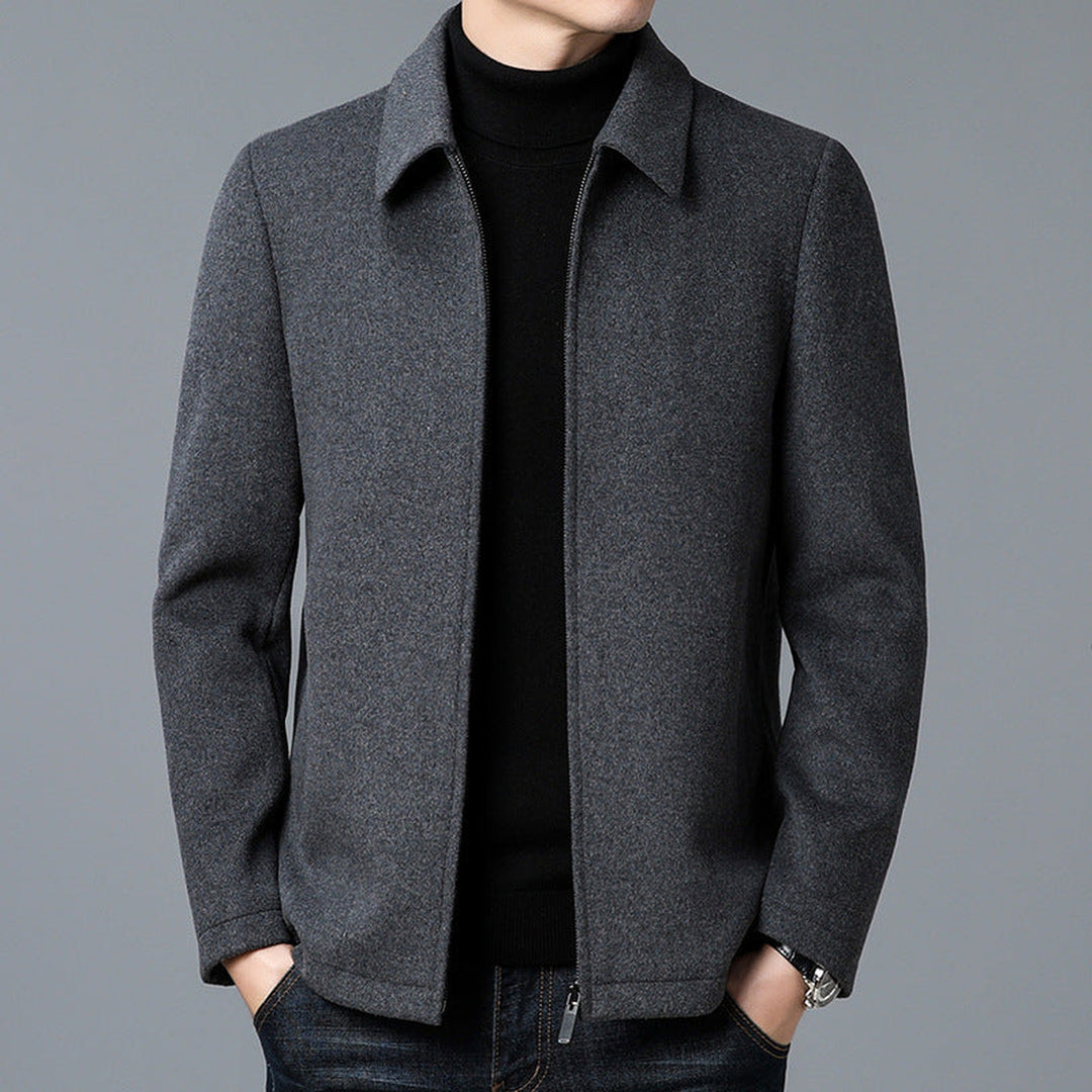 Men's Wool-Blend Jacket – Lined Zip-Up Layer for City & Travel