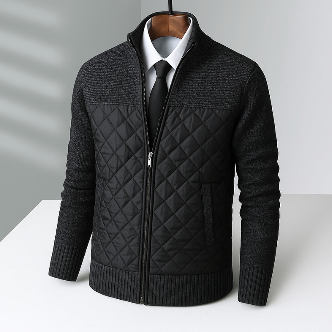 Men's Quilted Hybrid Jacket – Knit-Sleeve Funnel-Neck Layer