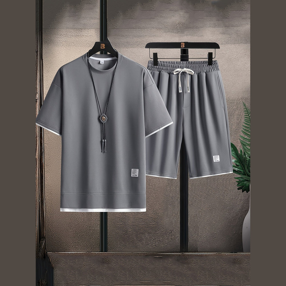 Men's Waffle-Knit Loungewear Set – Tee and Shorts Co-ord