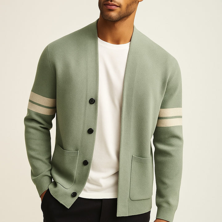 Men's Merino Blend Knit Cardigan – Varsity Stripe Layering