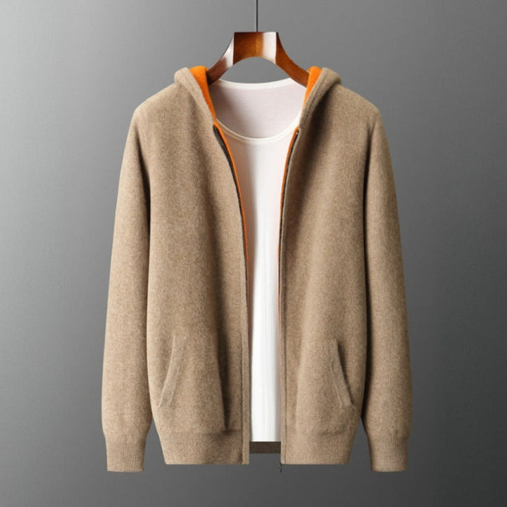 Men's Merino Wool Zip-Up Hoodie – Reversible Knit Layering