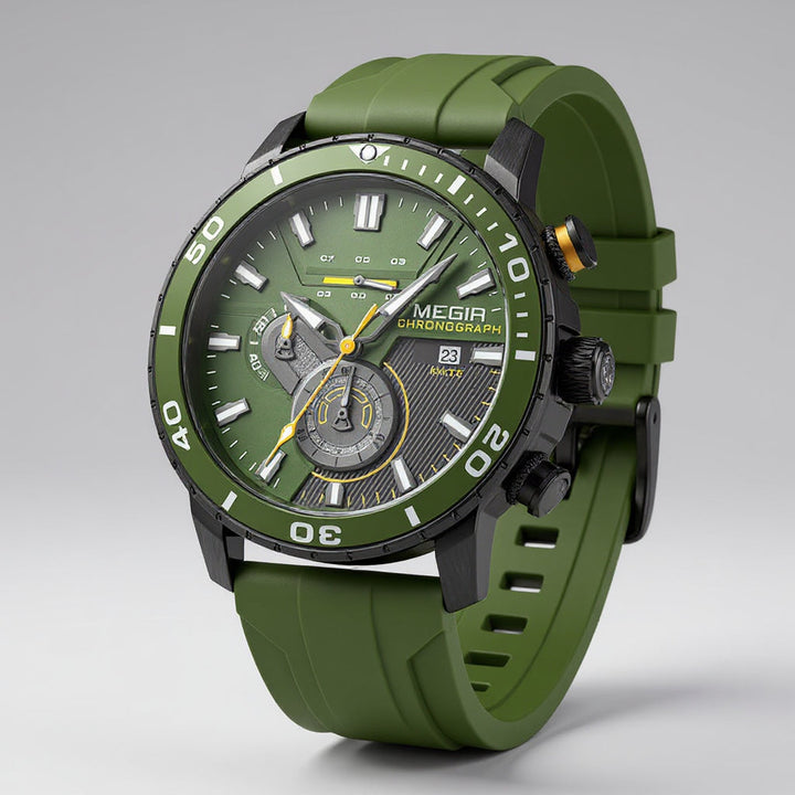 Men's Chronograph Watch 44mm – Ceramic Bezel – Silicone Strap