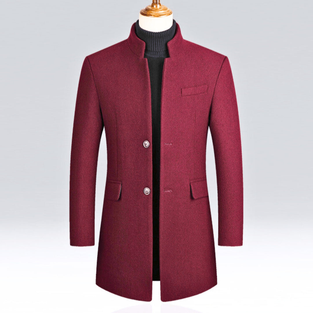 Men's Wool Blend Overcoat – Slim Mandarin Collar City Coat