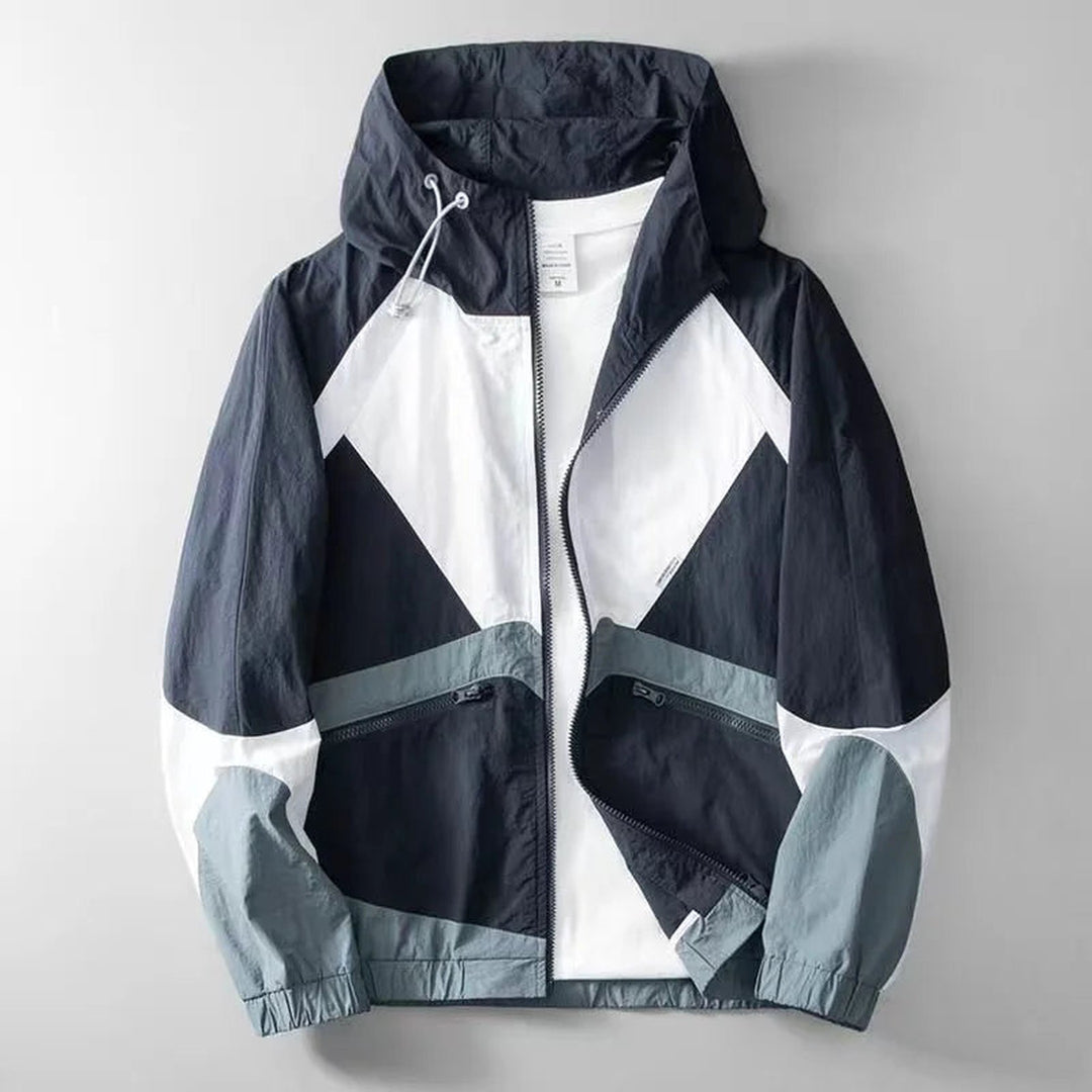 Men's Lightweight Windbreaker Jacket – Water-Resistant Colour-Block